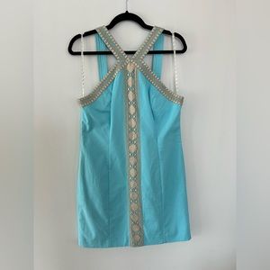 Lily Pulitzer Turquoise / Gold Halter Mini Dress, Size 10